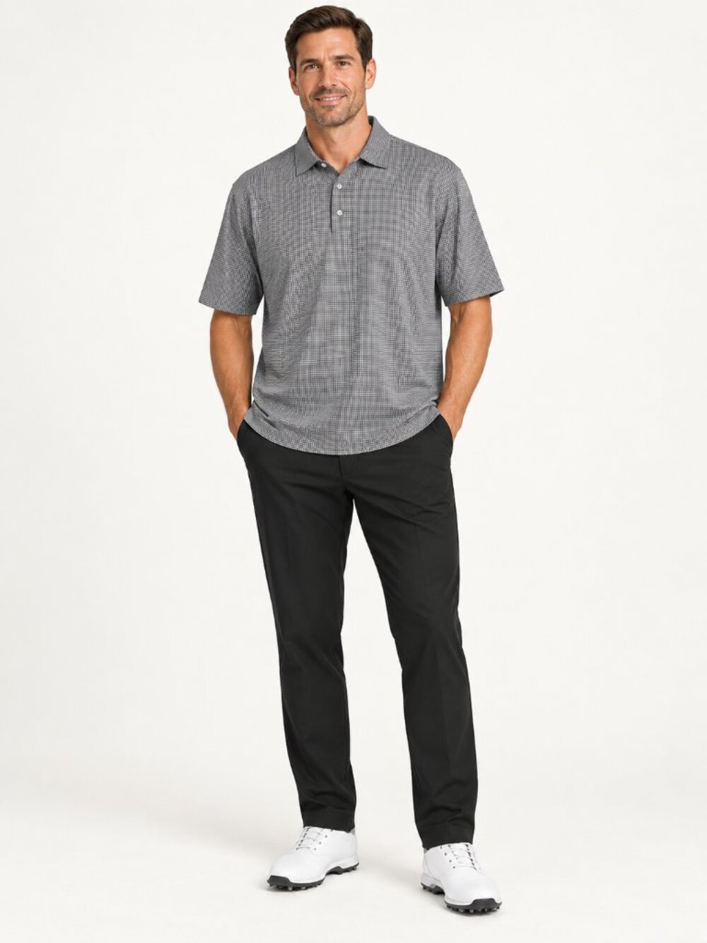 Dunhill Men's Grey Micro-Check Polo